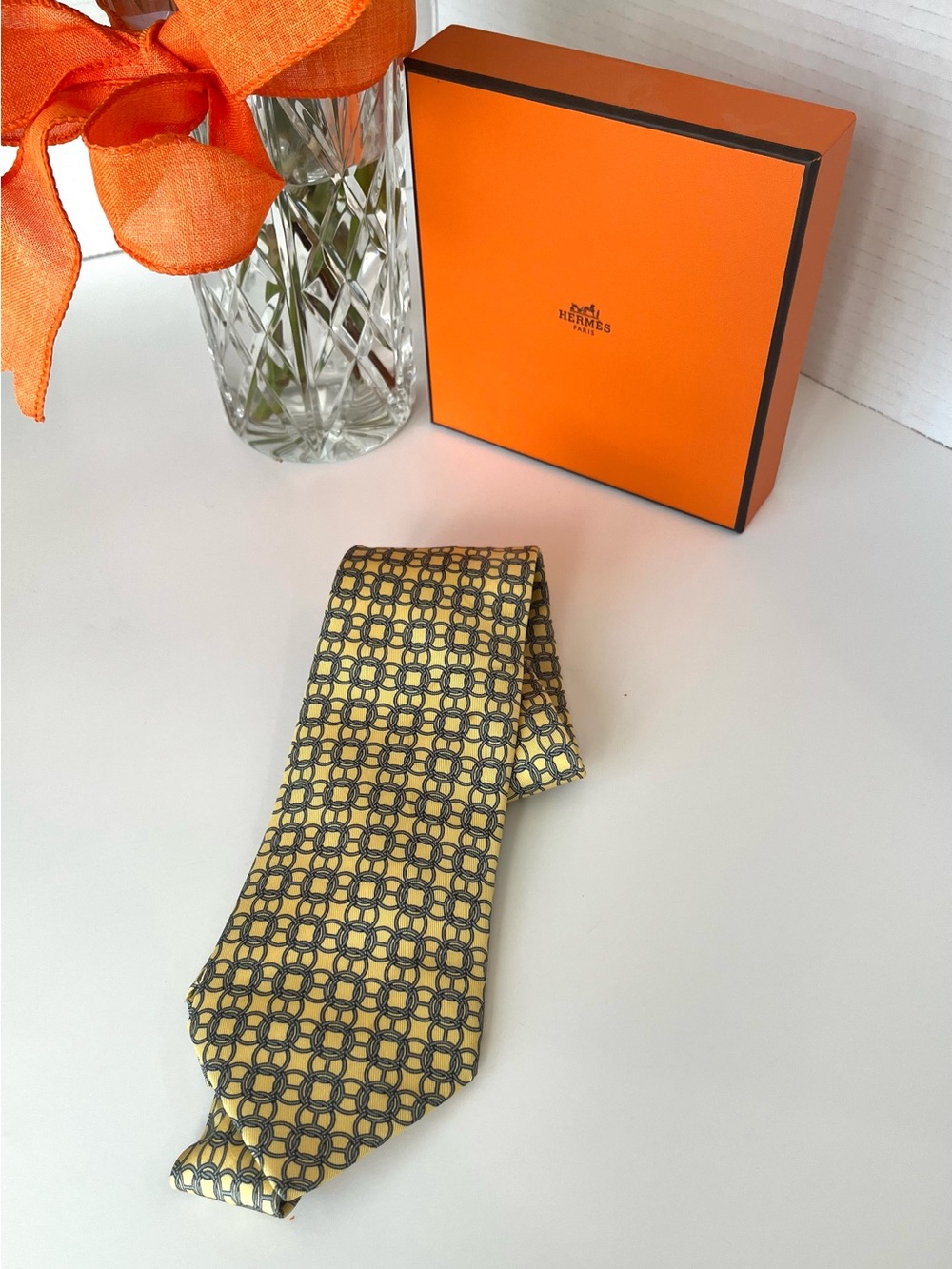 HERMÈS-PARIS Necktie 100% Silk Twill Chaîne d’ Anore #7478 MSRP$300 Lyon,France